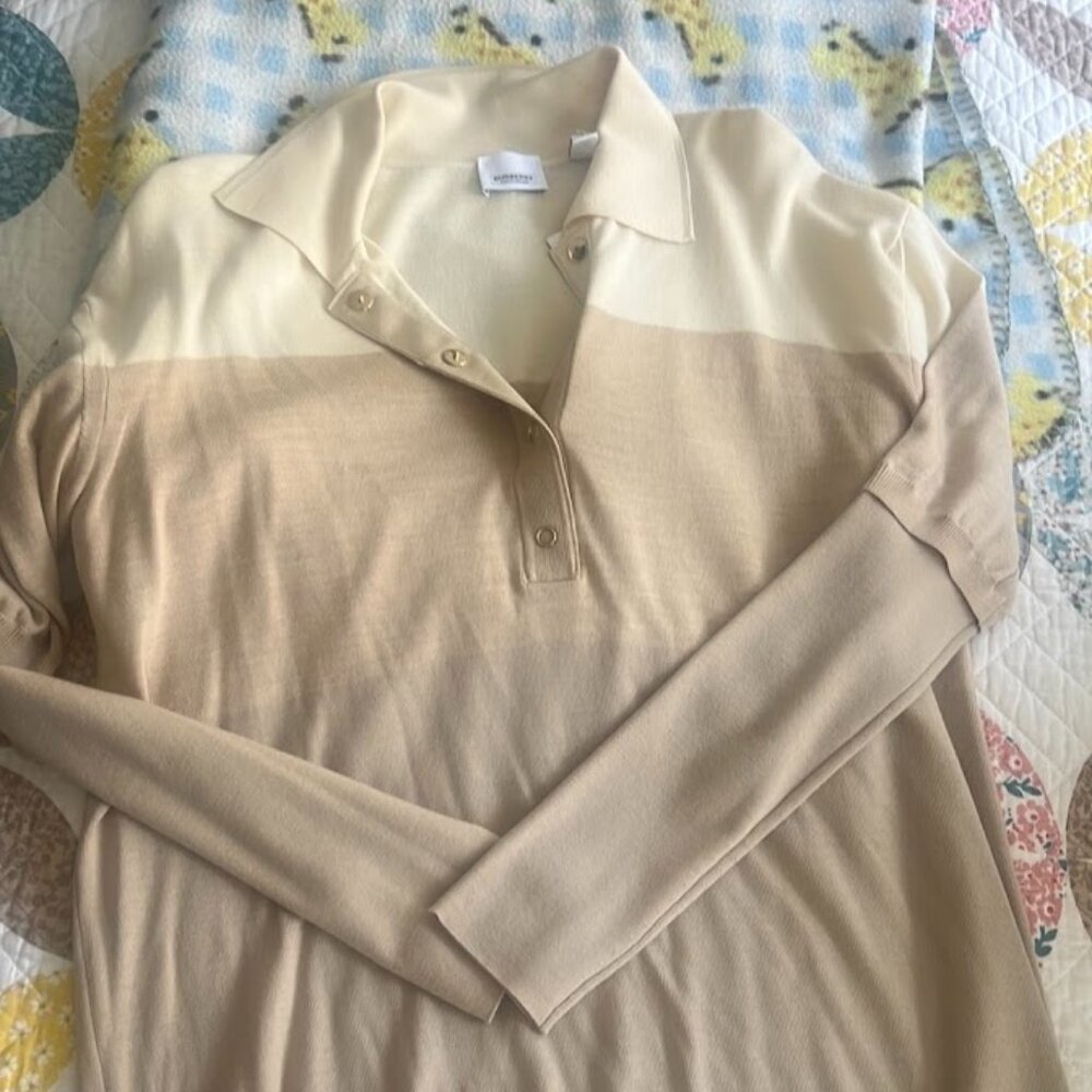 BURBERRY Cream Boxy Button Down Polo Blouse